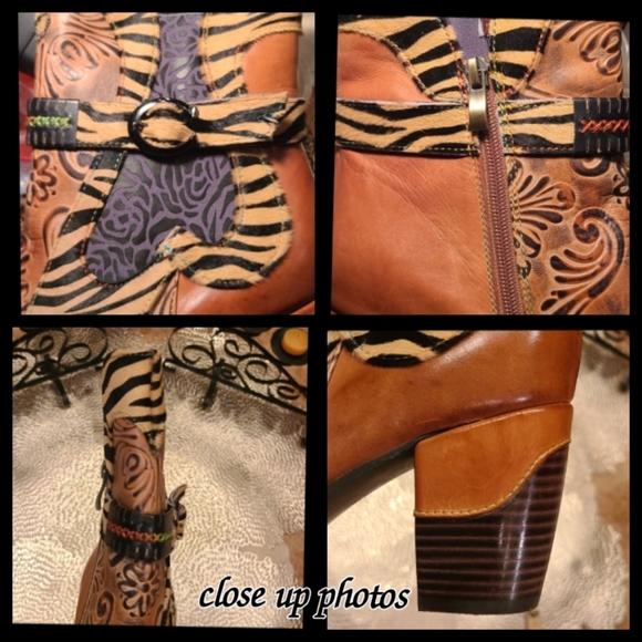 Trubelle Boho Handcrafted Leather & Tiger Print Booties Size 10 - Picture 10 of 16